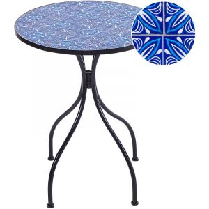 Beliani Table de Balcon Vintage en M&eacute;tal Plateau en Mosa&iuml;que Bleue Cadre en Fer Noir Cigliano