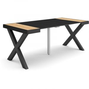 Table console extensible, Console meuble, 180, Pour 8 personnes, Pieds bois massif, Style moderne, Ch&ecirc;ne et noir - Skraut Home