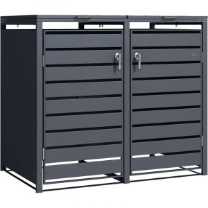Axi Lucas Cache Poubelle Métallique Anthracite - Abri poubelle pour 2 conteneurs - Max. 240L - Abri Poubelle Extérieur avec Excellente Ventilation