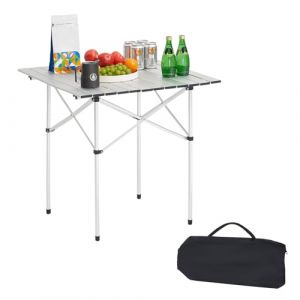 Image de VEVOR Table de Camping Pliante et Enroulable 70x70 cm, Table d'Appoint Portable avec Sac de Transport, en Aluminium, pour Cuisine en Plein Air, Soir&eacute;e, Barbecue, Pique-Nique et Voyage, Argent&eacute;e