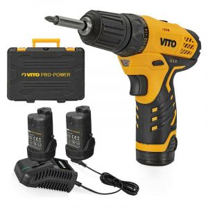 Vito Pro-Power Perceuse Visseuse sans fil 12V VITO 2 batteries lithium 2.0 Ah Couple 23.8 Nm LED + 6 embouts inclus Mallette