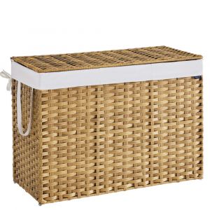 Songmics Corbeille de linge sale 200 l avec couvercle pliable couleur boisée