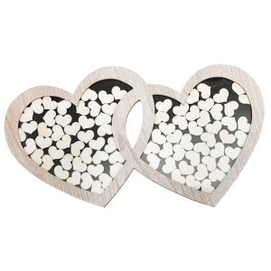 Ruedelafete Cadre Dédicace Double-Coeur avec 85 coeurs bois 60,5 x 37 cm