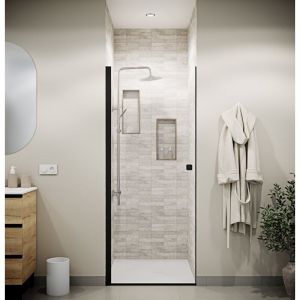 Aurlane Porte de Douche Pivotante 80x180 cm en Verre Trempe 5 mm - Finition Noire - DARK ELEMENTARY