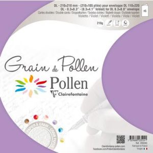 Image de Clairefontaine 23524C - Carte pliée Grain Pollen 105x210, 210 g/m², coloris violette, en sachet cellophané de 5