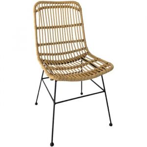 Kosmi Chaise style NATURE aspect rotin en résine tressée et pieds en métal noir