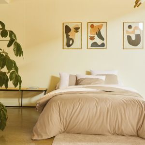 Blanc des vosges Parure Drap, 2 Taies d'Oreiller et un Drap Housse Beige