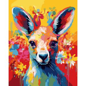 Peinture au num&eacute;ro : Kangourou Color&eacute; Abstrait - toile tendue sur ch&acirc;ssis
