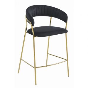 Tabouret BADIA - velours noir / pieds dorés x 1