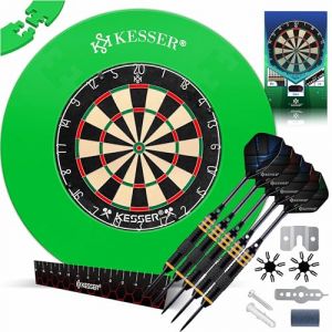 Kesser - cible liège avec 9 fléchettes Professional Dartboard + 21 Pro Flights + accessoires Steeldart cible officielle 9 fléchettes pointe métal