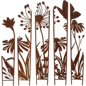 Esschert design Treillis brise vue en 5 parties Fleurs s : 87 x 1,5 x 117,2 cm