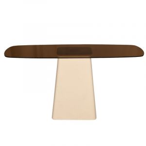 Dylon-console en verre fum&eacute; et m&eacute;tal ivoire