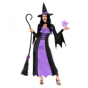 Morph Costume Sorcière Violette Déguisement Halloween Femme Robe et Accessoires Sorcière XL