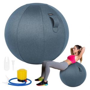 Leogreen Siège Ballon en Taille 65CM Ballon Ergonomique pour Bureau Yoga Chaise Ballon de Grossesse Chaise Ballon avec Housse en Lin de Protection Antidérapante, Bleu