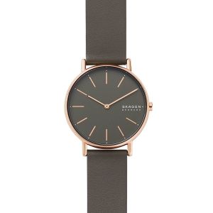 SKAGEN Montre SKW2794 - SIGNATUR Boîtier Acier Doré Rose Bracelet Cuir Gris Femme