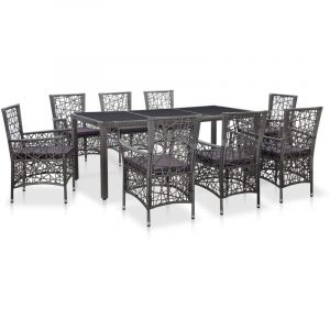 VidaXL Mobilier &agrave; d&icirc;ner d'ext&eacute;rieur 9 pcs R&eacute;sine tress&eacute;e Gris