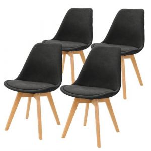 ML-Design Lot de 4 Chaises de Salle &agrave; Manger avec Dossier, Noir, Pieds en Bois H&ecirc;tre,