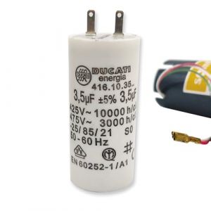 Condensateur 3,5 µF – Moteur de volet roulant ou store – Compatible somfy, simu, nice – Cylindrique – 2 cosses Faston 2,8 mm – 450V – Haute fiabilité