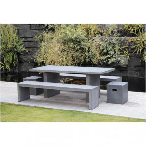 Ensemble table rectangulaire en fibre de ciment avec 2 bancs 200 x 90 x 75 cm