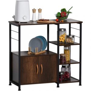 Image de Homcom Étagère de cuisine étagère de micro-ondes style industriel dim. 90L x 40l x 84H cm métal panneaux boisé 90x40x84cm Marron