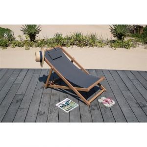 Image de Finlandek Transat en eucalyptus avec assise en polyester - Gris - MERI