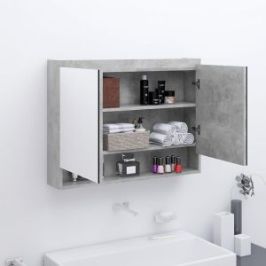 VidaXL Armoire à miroir de salle de bain 80x15x60 cm MDF Gris béton