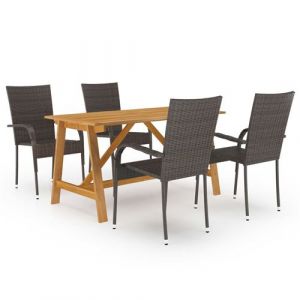 Image de Ensemble de jardin composé d'une table en bois d'acacia et de chaises en acier et en rotin synt tique marron Vida XL