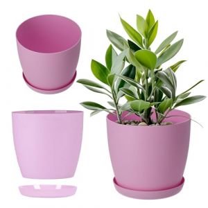 Pot de Fleurs en Plastique avec Soucoupe et Finition Mate Élégante, Cache-Pot pour Une Décoration Intérieure Raffinée et Moderne (16 cm, Rose) - Kadax