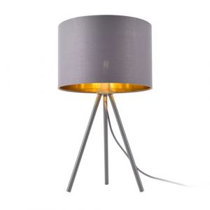 Lampe de Bureau &Eacute;l&eacute;gante Lampe de Table Styl&eacute;e Liseuse Tr&eacute;pied E14 M&eacute;tal Tissu Hauteur 51 cm Gris Dor&eacute; [lux.pro]