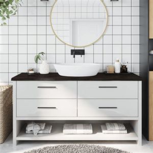 VidaXL Comptoir de salle de bain marron foncé bois massif traité