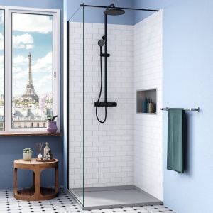 Ceramia Porte coulissante 90x90 + receveur gris avec siphon (HCB-ALD15G-9090)