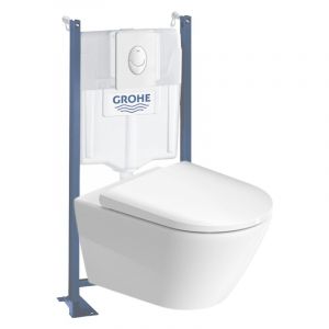 Duravit Pack WC suspendu sans bride D-Neo + bâti support Rapid SL Projet + abattant + plaque blanc