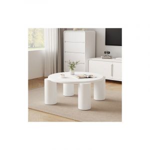 Okwish - Table basse blanc avec 4 pieds de support robustes, petite table basse blanche, 70x70x40 cm