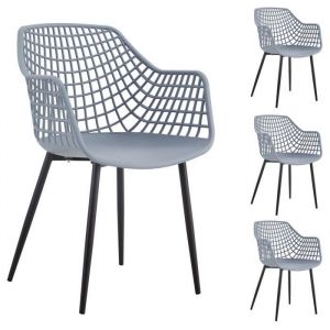 Idimex Lot de 4 chaises LUCIA pour salle à manger ou cuisine au design retro avec accoudoirs, coque en plastique gris clair