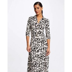 Image de Morgan Robe longue évasée, imprimé abstrait Blanc/Noir - Taille 34;36;38;40