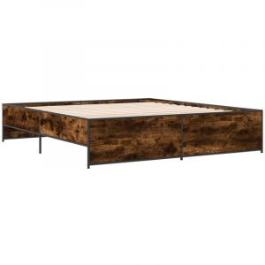 VidaXL Cadre de lit chêne fumé 180x200 cm bois d'ingénierie et métal, lit, lit d'invité, lit double, meuble de chambre à coucher, sommier