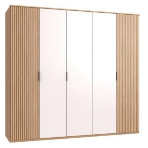 Inside75 Armoire chêne artisan BLEND 3 portes blanc 2 portes aspect clayettes