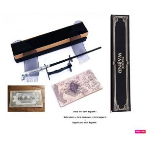 Baguette Wand Lucius Malefoy M&eacute;tal/R&eacute;sine+Boite + 2 Cartes + Support Baguette