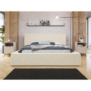 Swan - lit coffre - 160x200 cm - sommier inclus - en velours côtelé grosses côtes - Beige