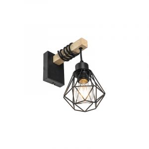 Qazqa Applique country noire avec bois - Chon Rustique Luminaire interieur