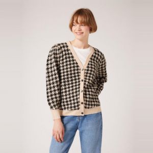 Naf Naf Magnolia Cardigan, Ecru/Noir, M Femme