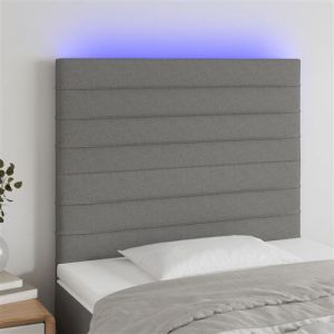 VidaXL Tête de Lit à LED Meuble de Chambre à Coucher Accessoire de Lit Simple Tête de Cadre de Lit Intérieur Gris Foncé 90x5x118/128 cm Tissu 3122547
