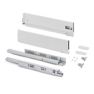 Emuca Kit tiroir pour cuisine et bain &agrave; r&eacute;gulation 3D, hauteur 131mm, profondit&eacute; 270mm, 40 Kg, fermeture amortie, panneaux non incluses, Acier, blanc