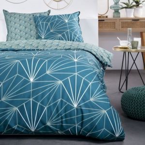 Today Parure de lit Sunshine - 2 personnes - 240 x 260 cm - 100% coton - Bleu Motif Géométrique