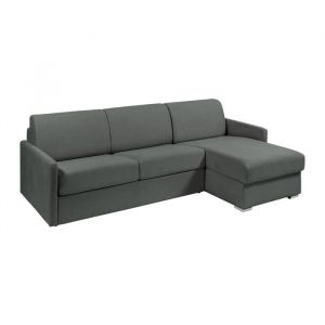 Canapé d'angle convertible express et réversible en tissu gris - Couchage 140 cm - Matelas 18 cm - CALIFE