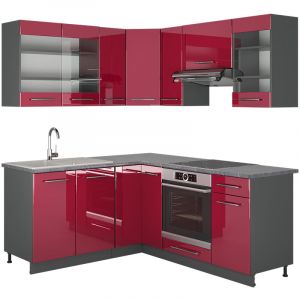 Image de Vicco - Cuisine d'angle "Fame-Line 180x160cm Bordeaux brillant/anthracite