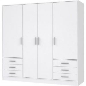 Armoire 4 portes battantes 6 tiroirs Bois aggloméré mat L 206 5 P 60 H 200 cm
