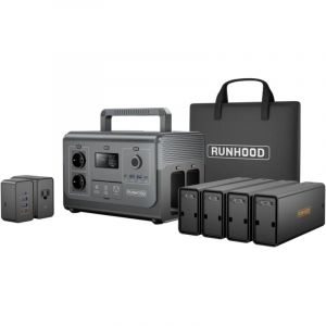 Runhood - Station d'Energie HE1200 - 1200 w Sinus Pur - 4 EB324 - 648 Wh - Recharge Solaire et ac - Modulaire et Echange a Chaud