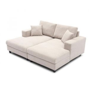 Menzzo Duo de méridiennes Fabien combinables en canapé profond Velours côtelé Crème