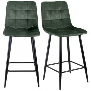 Lot 2 chaises de bar avec assise H.75 cm en velours vert - NAMI 2